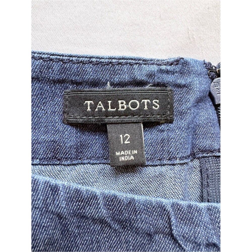 Talbots Chambray Denim Shift Dress Size 12 Tie Sleeve 100% Cotton Blue - Picture 4 of 8
